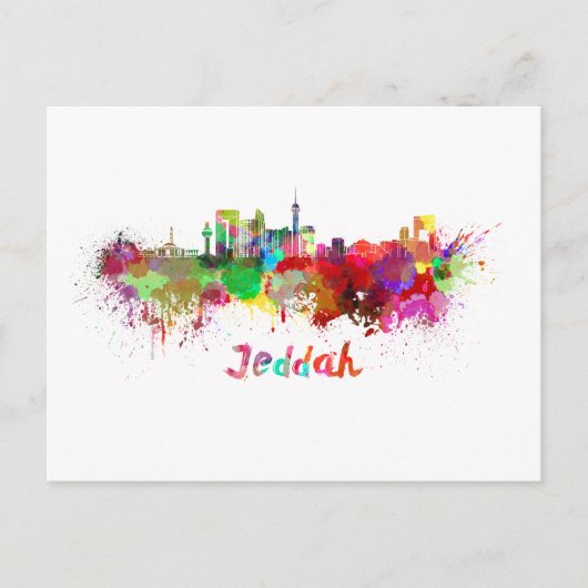 Jeddah skyline in waterverf briefkaart (Voorkant)