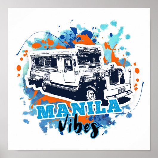 Jeepney Manila Vibes Blue Sinaasappel Poster (Voorkant)