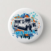 Jeepney Manila Vibes Blue Sinaasappel Ronde Button 5,7 Cm (Voorkant)