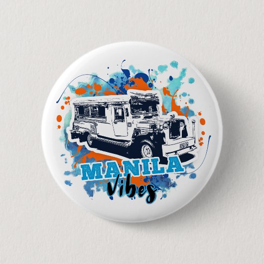 Jeepney Manila Vibes Blue Sinaasappel Ronde Button 5,7 Cm (Voorkant)