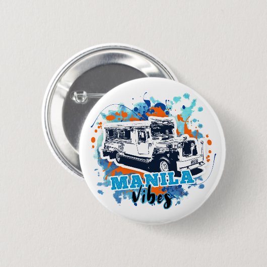 Jeepney Manila Vibes Blue Sinaasappel Ronde Button 5,7 Cm (Voorkant /achterkant)