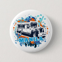 Jeepney Manila Vibes Blue Sinaasappel Ronde Button 5,7 Cm
