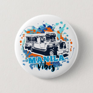 Jeepney Manila Vibes Blue Sinaasappel Ronde Button 5,7 Cm
