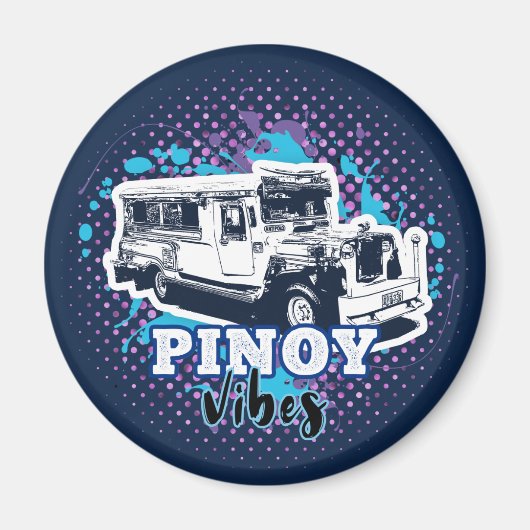 Jeepney Pinoy Vibes Blue Roze Magneet (Voorkant)