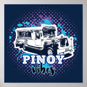 Jeepney Pinoy Vibes Blue Roze Poster