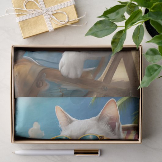 Jeff Kickin 'Back, Witte Kat Strandstoel Tissuepapier (Geschenk)