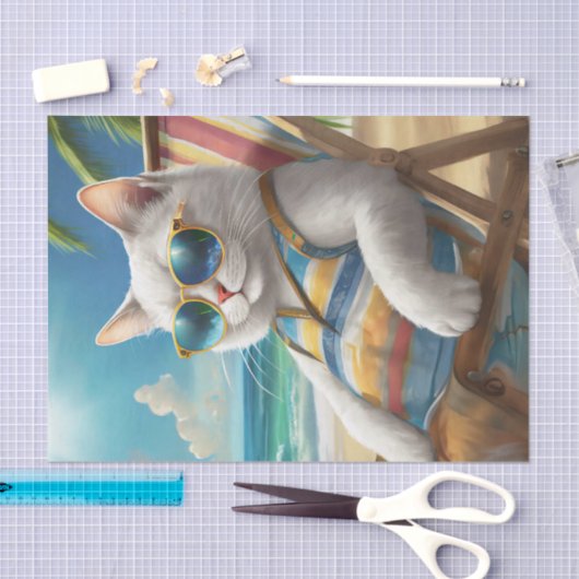 Jeff Kickin 'Back, Witte Kat Strandstoel Tissuepapier (Craft)