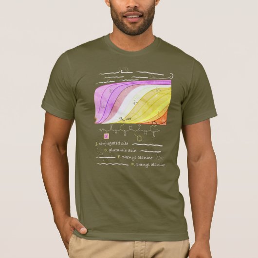 JEFF-peptide, AUC-thema, aangepaste tekst, donker T-shirt (Voorkant)