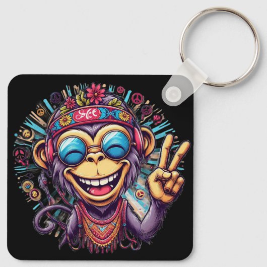 "Jeff the Chill Monkey" Keychain Aluminum Keychain (Achterkant)