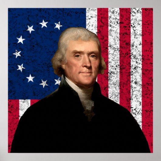 Jefferson en de Amerikaanse vlag — Grens Poster (Voorkant)