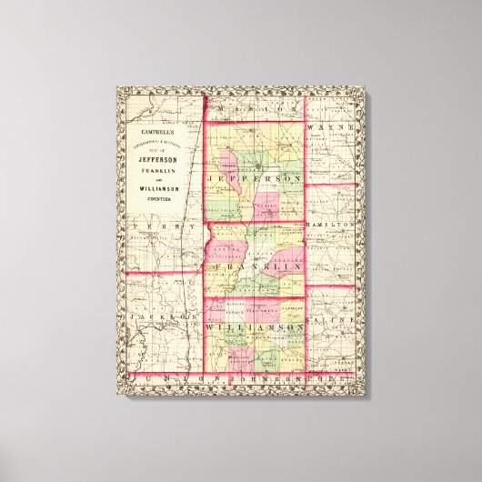 Jefferson, Franklin, Williamson counties Canvas Afdruk (Voorkant)