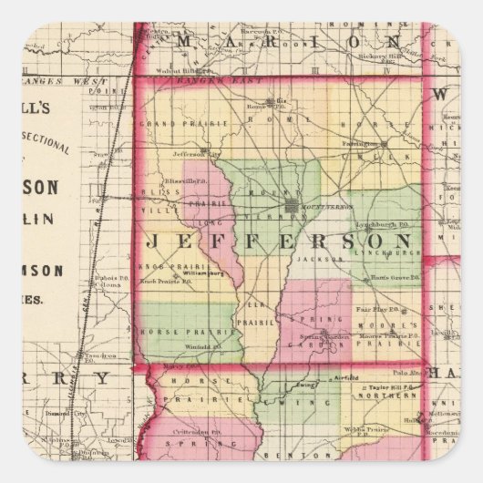 Jefferson, Franklin, Williamson counties Vierkante Sticker (Voorkant)