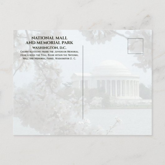 Jefferson Memorial, Kersenbloesem, Tidal Basin Briefkaart (Achterkant)