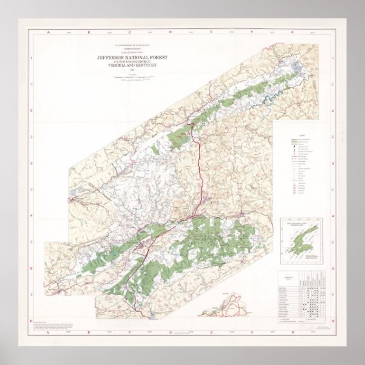 Jefferson National Forest Map (1983) Poster (Voorkant)