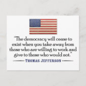 Jefferson Quote: De democratie zal ophouden... Briefkaart (Voorkant)