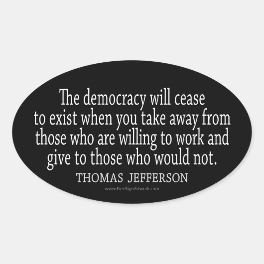 Jefferson Quote over democratie Ovale Sticker (Voorkant)