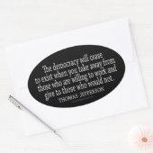 Jefferson Quote over democratie Ovale Sticker (Envelop)