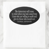 Jefferson Quote over democratie Ovale Sticker (Tas)