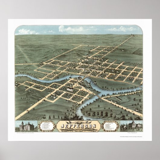 Jefferson, WI Panoramic Map - 1870 Poster (Voorkant)