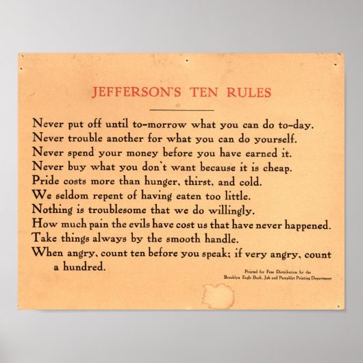 Jefferson's Ten Rules Poster (Voorkant)