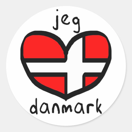 Jeg Elsker Danmark Ronde Sticker (Voorkant)