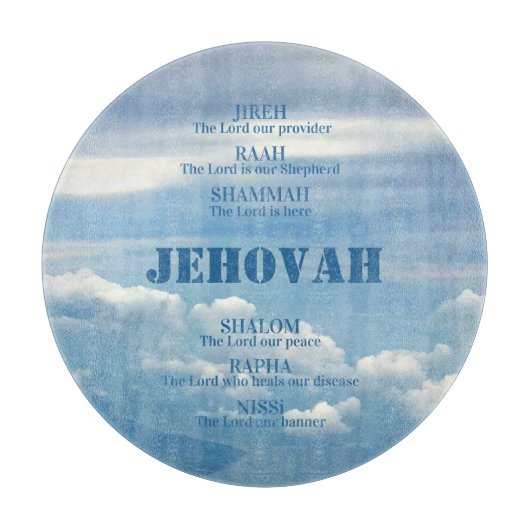 Jehova Jireh Shalom Rapha Blu Sky Witte Wolken Snijplank (Voorkant)