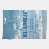 Jehova Jireh Shalom Rapha Blu Sky Witte Wolken Theedoek (Horizontaal)