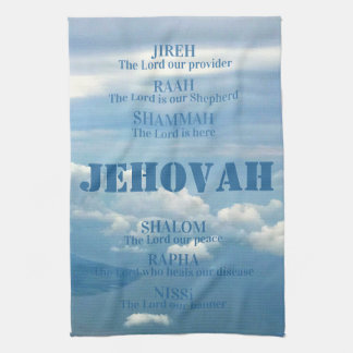 Jehova Jireh Shalom Rapha Blu Sky Witte Wolken Theedoek