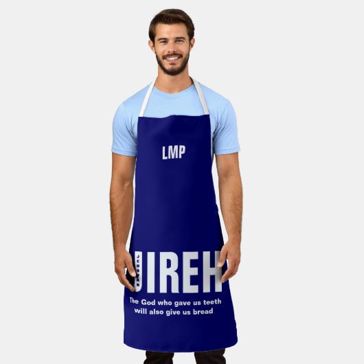 Jehovah Jireh BLUE Custom Christelijk Schort (Gedragen)