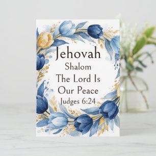 Jehovah Shalom, Blauwe Gouden Tulpen Krans Whimsic Kaart