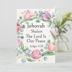 Jehovah Shalom, Roze Paarse Tulpen Eucalyptus Kuns Kaart