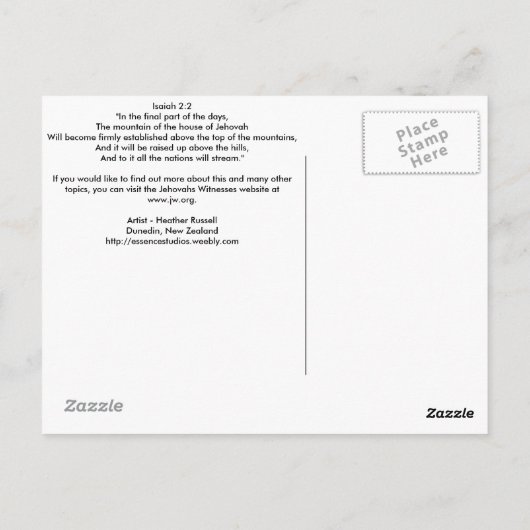 Jehovahs Mountain met Pudding briefkaart (Achterkant)