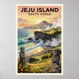 Jeju-eiland Zuid-Korea Reis in Retro Stijl Poster