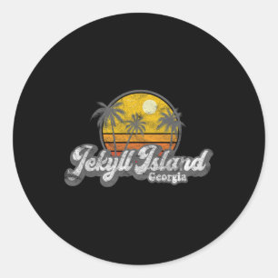 Jekyll Island Ga 70's Retro Vissen Bootstrand Ronde Sticker