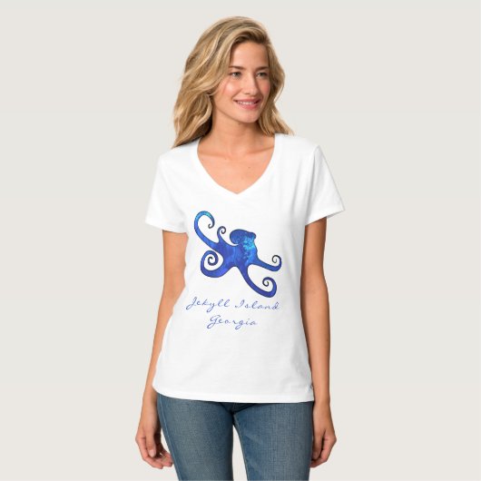 Jekyll Island GA Ocean Blue Octopus T-shirt (Voorkant volledig)