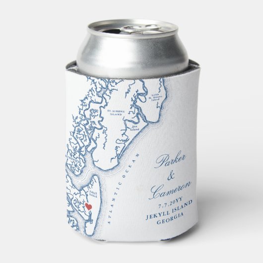 Jekyll Island Georgia Kaart Bruiloft gunst Drink Blikjeskoeler (Blikje Voorkant)