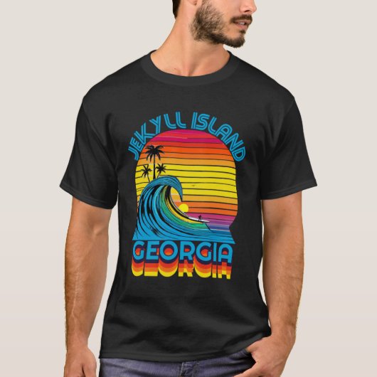 Jekyll Island Georgia Retro Throwback Surf & Beach T-shirt (Voorkant)