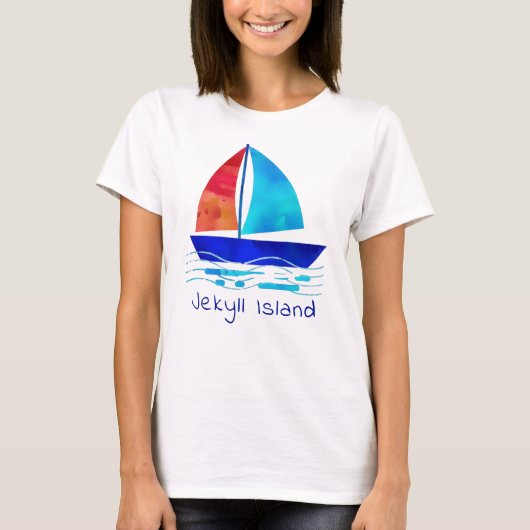Jekyll Island Georgia Vacation Waterverf Sailboot T-shirt (Voorkant)