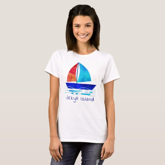 Jekyll Island Georgia Vacation Waterverf Sailboot T-shirt (Voorkant volledig)