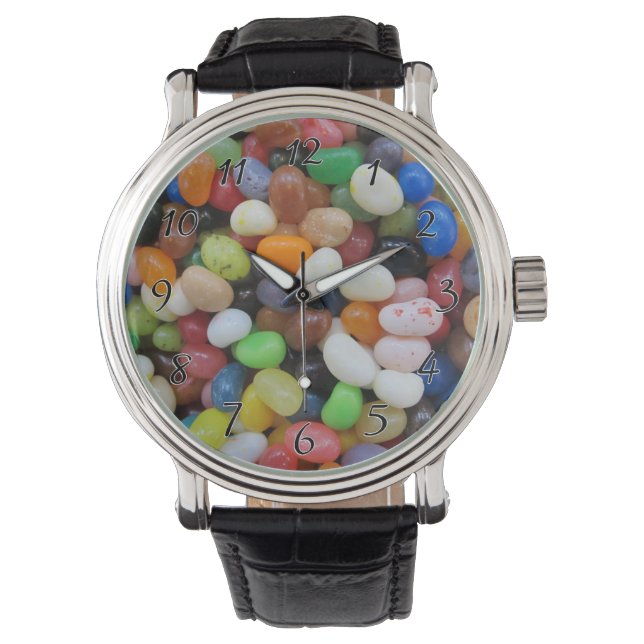 Jelly Bean Black blue green Snoep Texture Sjabloon Horloge (Voorkant)