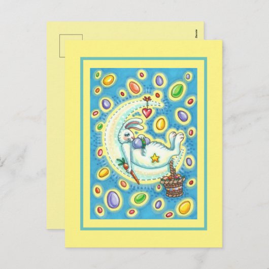 JELLY BEAN DREAMS, SLEEPY EASTER BUNNY ON MOON FEESTDAGENKAART (Voorkant / Achterkant)