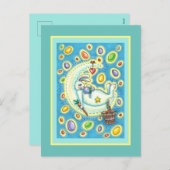 JELLY BEAN DREAMS, SLEEPY EASTER BUNNY ON MOON FEESTDAGENKAART (Voorkant / Achterkant)