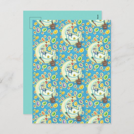 JELLY BEAN DREAMS, SLEEPY EASTER BUNNY ON MOON FEESTDAGENKAART (Voorkant / Achterkant)