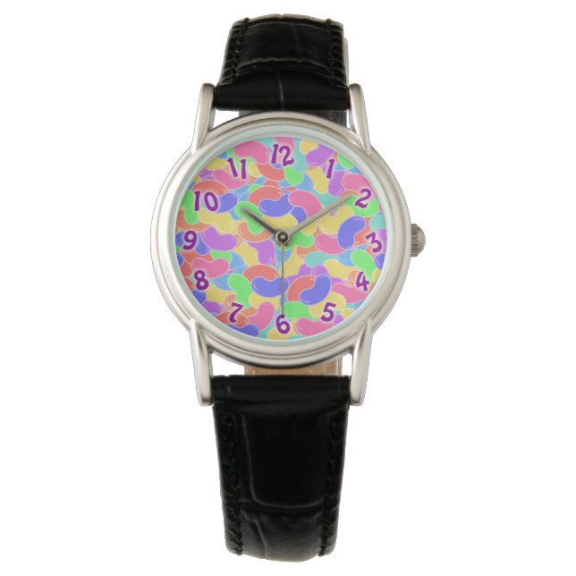 Jelly Bean Scene Cute Colorful Snoepjes Horloge (Voorkant)
