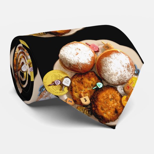 Jelly Donuts, Latkes, Dreidels en Gelt Stropdas (Opgerold)