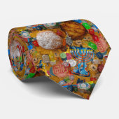 Jelly Donuts, Latkes, Dreidels en Gelt Stropdas (Opgerold)