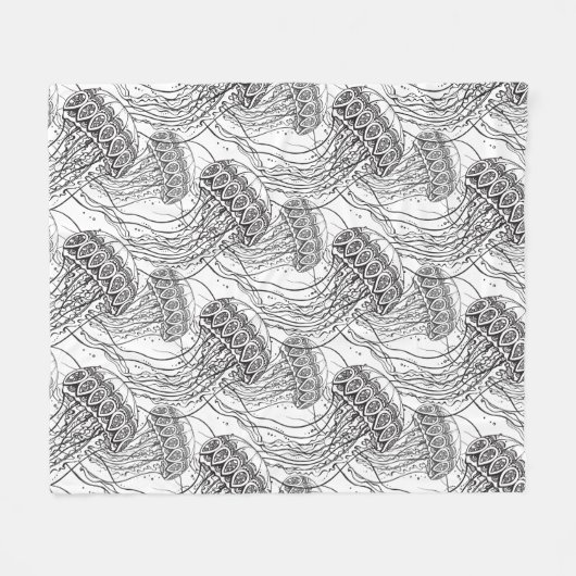 Jelly Fish Doodle Fleece Deken (Voorkant (Horizontaal))