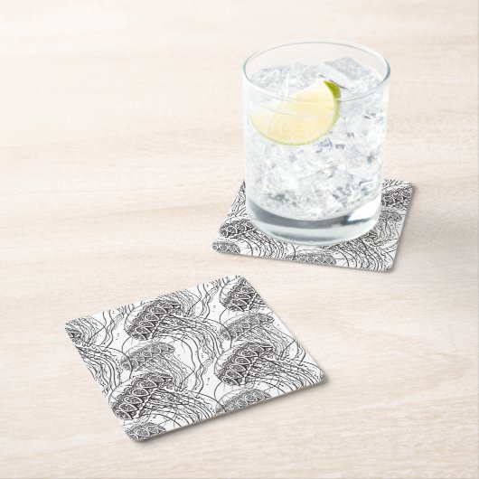 Jelly Fish Doodle Kartonnen Onderzetters (Insitu)