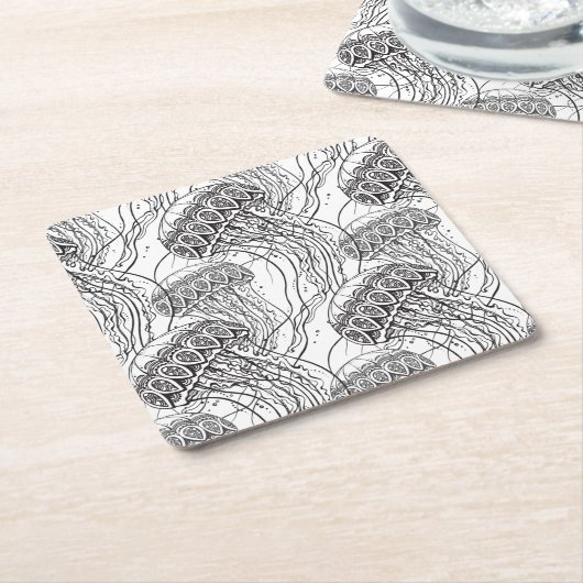 Jelly Fish Doodle Kartonnen Onderzetters (Schuin)