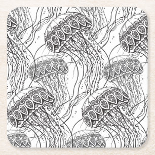 Jelly Fish Doodle Kartonnen Onderzetters